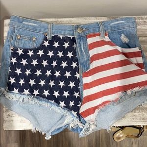 American Flag Jean Shorts
